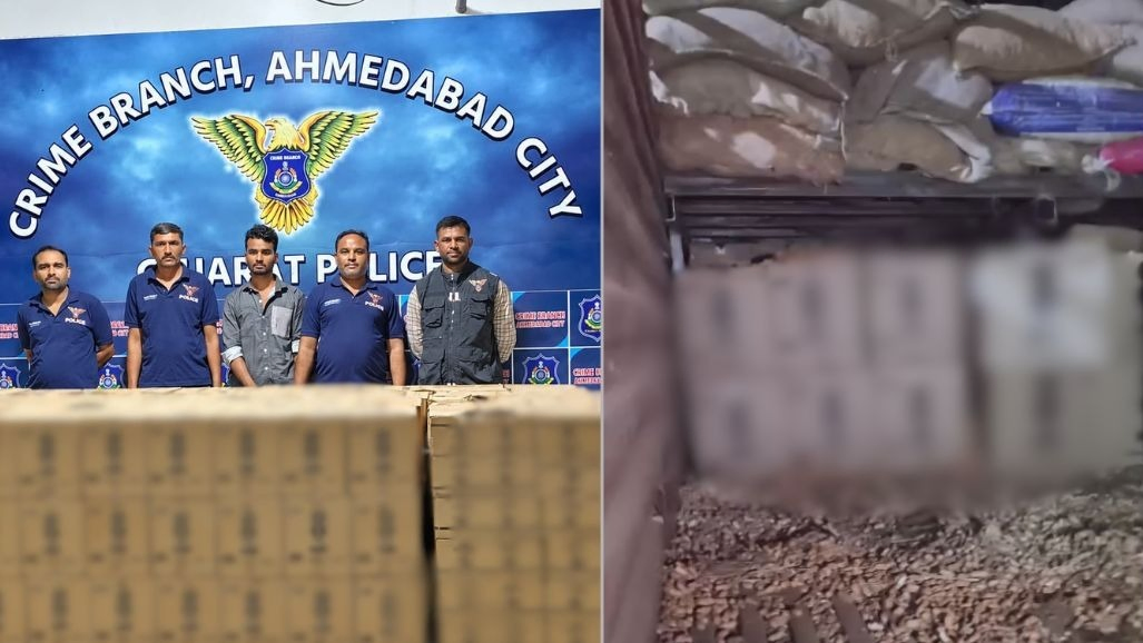 અમદાવાદ: ટ્રકમાં ગુપ્ત ખાનું બનાવી મગફળીની આડમાં ઘૂસાડાતો ₹18 લાખનો દારૂ જપ્ત, ટ્રકચાલકની ધરપકડ